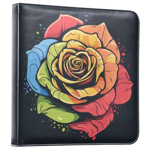 JIPONI Rose Flowers Rainbow Large Photo Album, DIY Leather Cover Scrapbook Albums for 4x6 5x7 6x8 Pictures, Self Adhesive Memory Book for Wedding, Baby, Family
