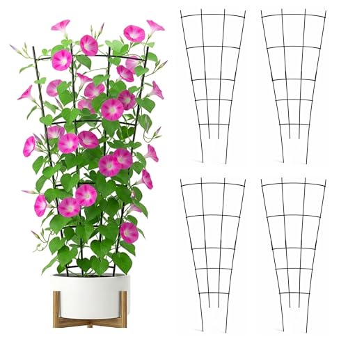 4Pcs Trellis for Climbing Plants: 40x25cm Stackable Metal Plant Trellis Garden Fan Trellises for Indoor Outdoor Plants Vine Ivy Flower Pots Supports