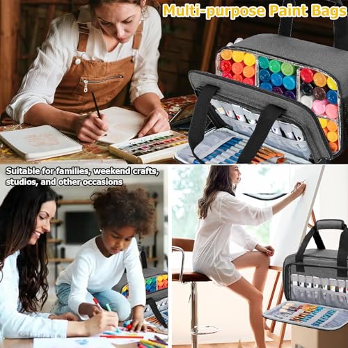 Image of Yolispa Acrylic Paint Organizer Bag, Art Supply Storage Case for up to 54 Bottles (2 oz) with Handle Strap and Detachable Inner Divider, Aluminum Foil Liner for Easy Cleaning, Art Bags for Supplies