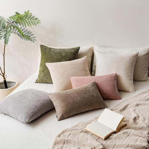 Image of a moment Pack of 2 Decorative Chenille Throw Pillow Covers with Twill Cushion Covers for Sofa Living Room Couch Bed 22x22 Inch Beige