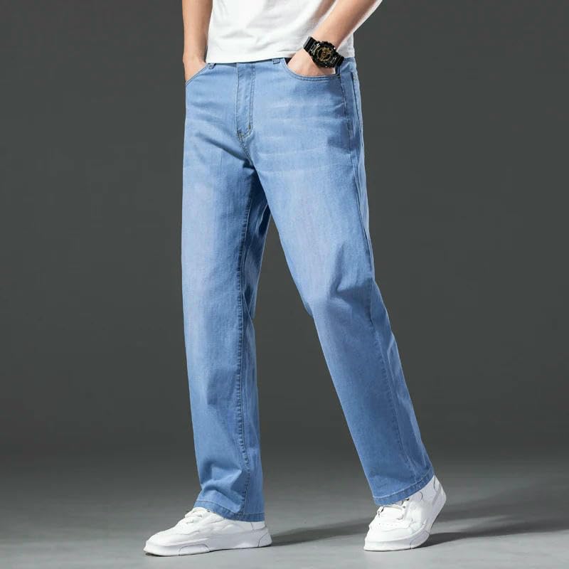 Spring Summer Men's Straight Lightweight Jeans Stretch Denim Pants Cotton Thin Classic Trousers3