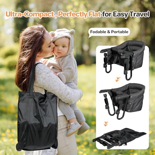 Image of Ezebaby Hook on High Chairs, Secure Clip on High Chair for Baby, Compact Fold-Flat for Easy Storage, Fast Table Chair with Baby Seat, Portable Highchair Attaches to Table for Travel, Black