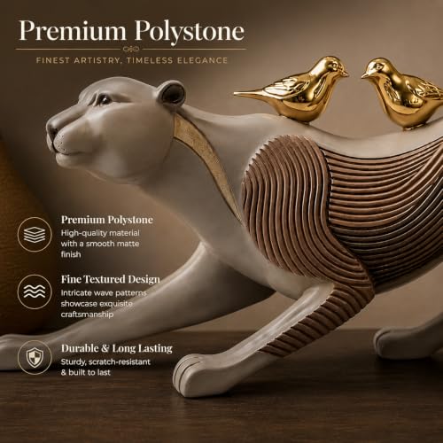 Image of ARMONIA Luxury Leopard Figurine for Home Decor, Premium Polystone Animal Showpiece with Gold Striped Finish, Decorative Statue for Living Room,Bedroom Shelf, Modern Home Decoration & Gifting,13Inches