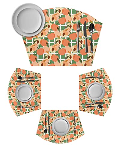 Spring Summer Wedge Shaped Placemats For Dining Table Set Of 2, Watercolor Peach Simple Style Round Table Placemats Washable Table Mats For Kitchen Farmhouse Hotel #TOP7