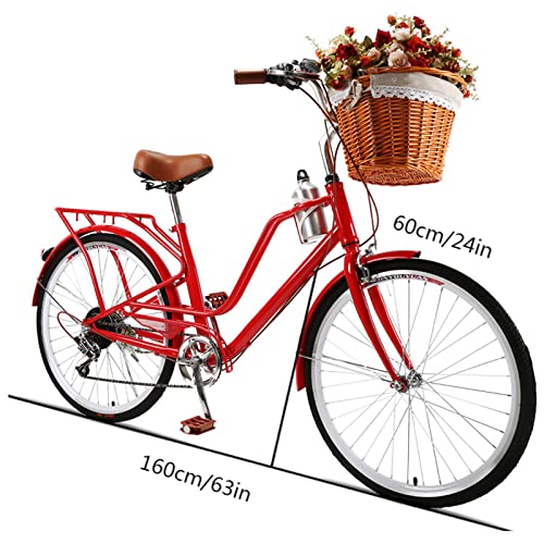 24 Inch Retro Fiets Dames Volwassen Student Stad Commuter Lady Variabele Snelheid Licht Koreaanse Fiets (red) - Afbeelding 4