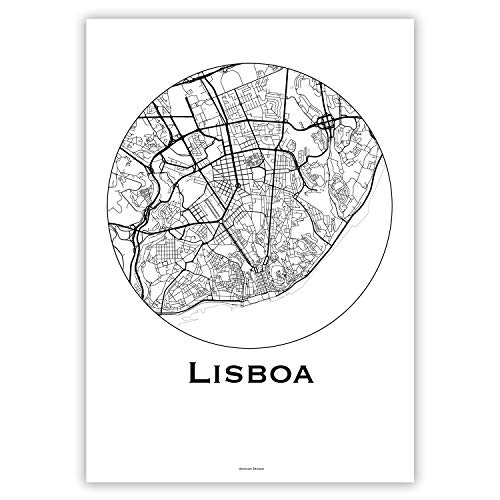 Affiche Lisbonne Portugal plan de ville au style minimaliste moderne