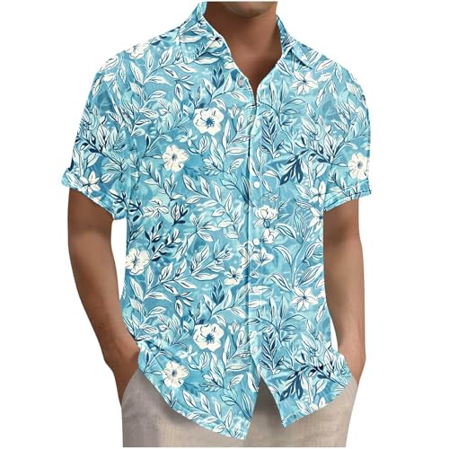 Men's Tropical Hawaiian Shirt Short Sleeve Palm Tree Print Aloha Beach Vacation Button Down Shirt