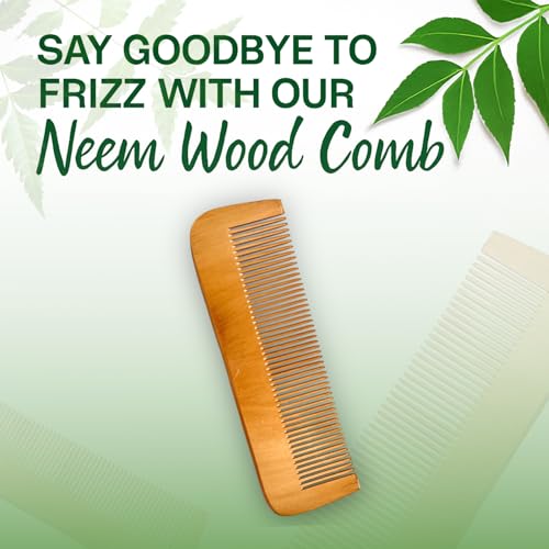 Image of COMBELLE Premium Neem Wood Comb - Eco-Friendly, Oil-Treated Anti-Hairfall & Frizz Control Comb for Men, Women, & Kids - Natural Wooden Comb for Healthy Hair, Dandruff Control, and Scalp Massage (NEEM COMB-4)