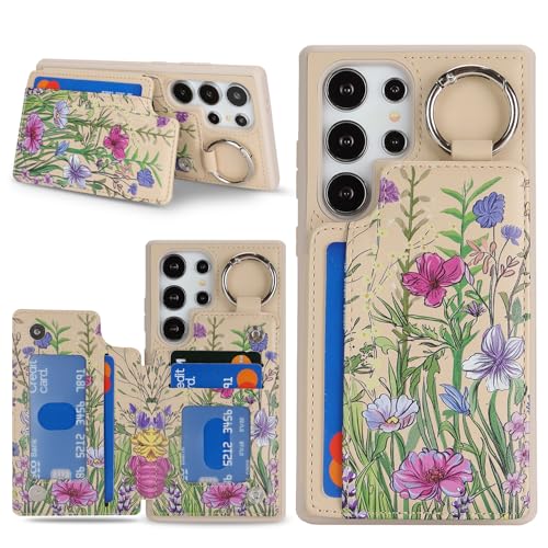 Étui portefeuille Galaxy S22 Ultra Havaya avec porte-cartes et anneau en cuir blanc cassé