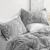 NTBAY Cotton Standard Pillow Shams, 3 Layer Muslin Breathable Soft Thermal Yarn Dyed Sham Covers, 2 Pack 20x26 Oxford Pillowcases with Envelope Closure, Grey Tree