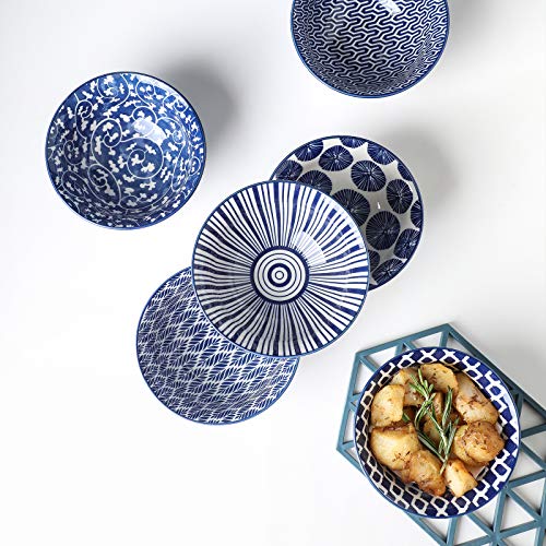 Selamica Porcelain 11Oz Cereal Bowl Set - Set Of 6, Soup Bowls, Ceramic Bowls For Dessert, Ice Cream, Vintage Blue #TOP3