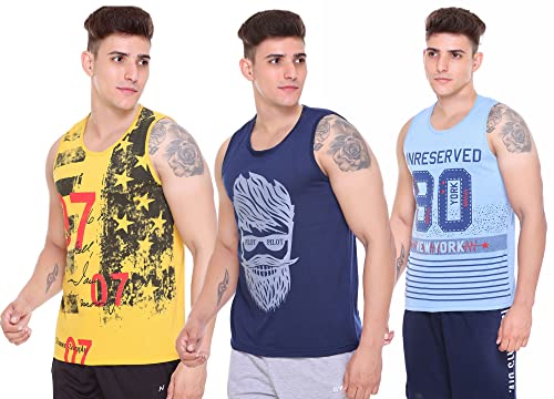Image of Sleeveless Vest for Men || Tank Top Sando || Workout Tshirts || Sports Vest || Goa Beach Wear Swimming T-Shirt || Running Tops || Gym Vest for Men || Pack of 3 ||