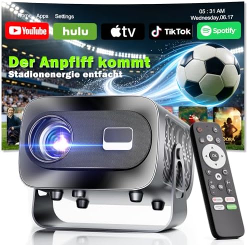 Mini Beamer 4K Smart Beamer【Offizielle App】mit Full HD 1080P, 1000 Lumen, Autofokus und Trapezkorrektur, 360°-Drehung, WiFi und Bluetooth,für Handy HDMI, TV-Stick,Tragbarer/Heimkin