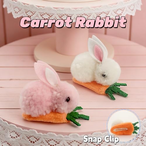 Set de 4 Pinzas para el Cabello con Conejo de Pascua - Clips con Conejo Blanco, Rosa y Zanahoria, Pinzas Lindo Conejo Gris Blanco, Accesorios para el Cabello de Disfraz para Cumpleaños y Fiesta miniatura 3