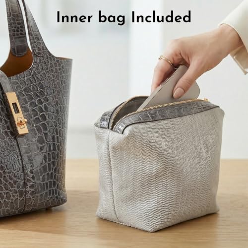 Image of Tote Bag for Women Vegan Leather Bucket Purse for Women Top Handle Handbag Shoulder Bag with Detachable Small Purse