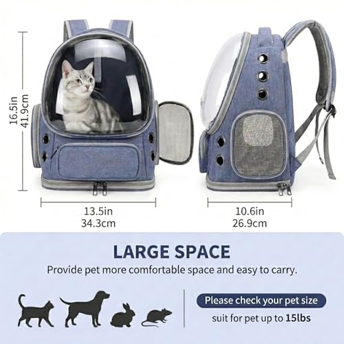 Image of MAK7 Cat Carrier Backpack for Cats, Dogs & Kittens, Astronaut Window Pet Travel Bag with Wide Straps, Foldable Lightweight Design & Heavy Base Pad, Light Blue