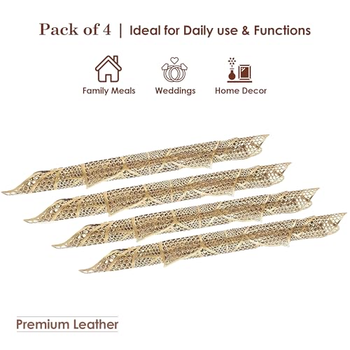 Image of Kuber Industries 4 Pcs Set Leather Side Table Mats | Washable Placemat /Dining Table Mat for Wedding and Family Functions | Patta Design - Golden