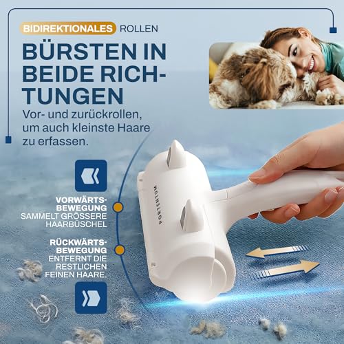 PORTENTUM Tierhaarentferner Fusselrolle, Fusselroller für Hundehaare und Katzenhaare Wiederverwendbar, Fusselbürste für Tierhaar, für Sofa, Bett, Teppich, Kratzbaum, weiß