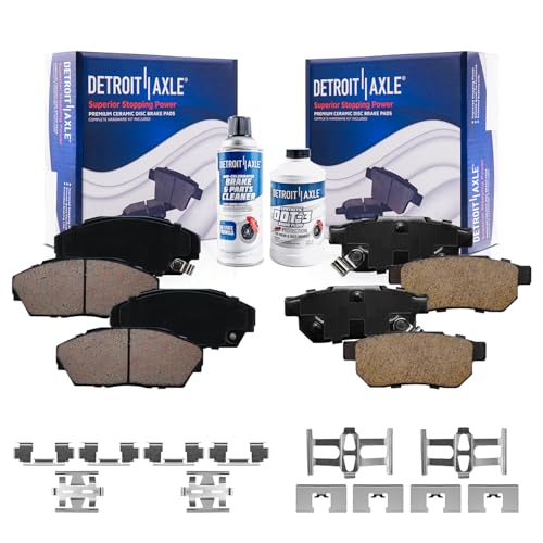 Image of Detroit Axle - Brake Pads for Acura 1990-1993 Integra 1992-1993 Honda Civic 1988-1991 Prelude, Front and Rear Ceramic Brakes Pads with Hardware Replacement