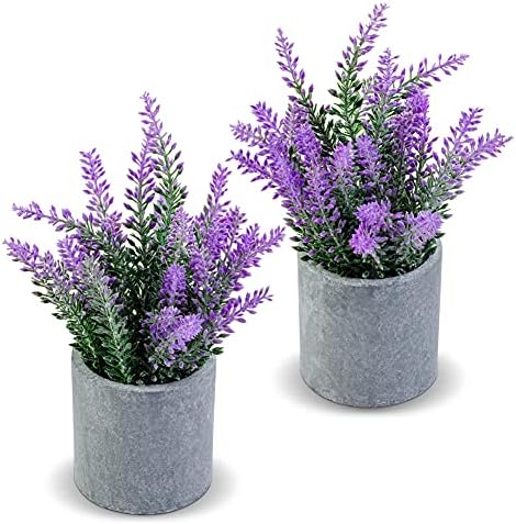 CADNLY Artificial Lavender Plant in Pots - Faux Lavender Artificial Flowers - Fake Lavender Plants Potted – Modern Farmhouse Flower Decor - Purple Lavender Decor for Bathroom Bedroom Kitchen Set of 2