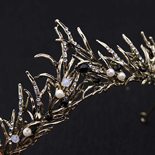 Lurrose Coroa da rainha barroca com strass e pérola, tiara vintage para formatura, festa de casament