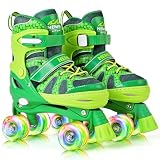 NEMONE Roller Skates for Boys Kids Ages 4-6 5-8 6-12 8-12 with 4 Sizes Adjustable Light up Wheels, Todder Beginner Rollerskates Indoor Outdoor Sports Green M