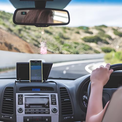 Image of Bling Car Hanging Bottle, 2PCS Crystal Rhinestone Empty Clear Vehicle Essential Diffuser Glass Pendant with Wooden String, Diamond Auto Interior Oil Vase Decor, Universal Fit (Pink)