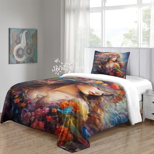 Housse de couette 135x200cm fleurs papillons imprimé 3D - 5