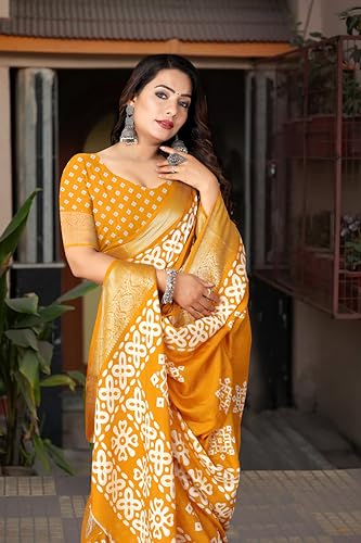 Image of Dola Silk Saree with Blouse Piece Intricate White Art Print and Zari Border | Perfect for Festive Occasions | Dola Silk | Silk Saree | Cotton Silk Saree | Silk Saree Collection.