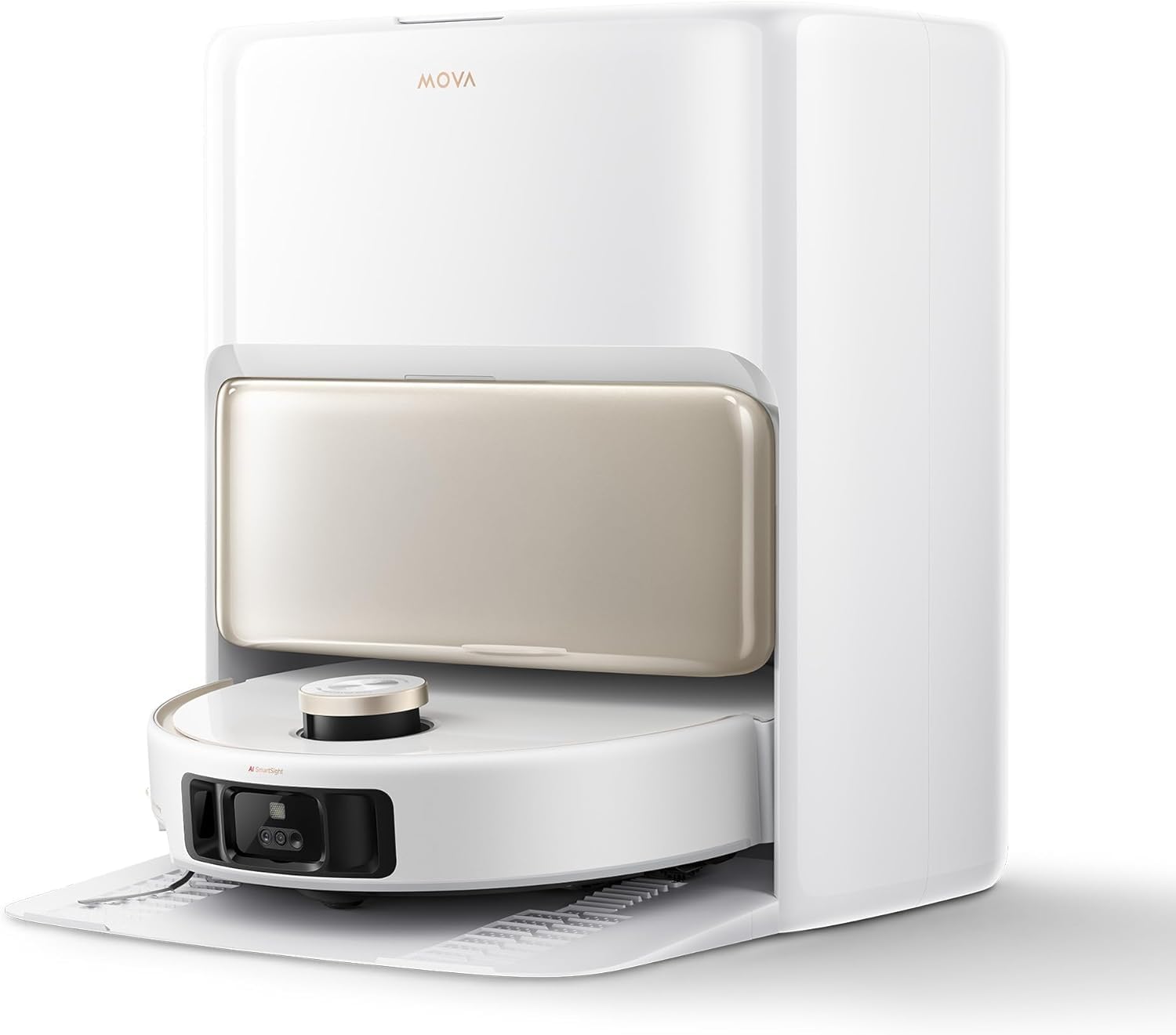 Mova V50 Ultra Complete Robot Aspirapolvere e Lavapavimenti, Potenza di Aspirazione da 24.000 Pa, con Svuotamento Automatico, Lavaggio Termico con Sistema Aoppia Soluzione, Sistema StepMaster, Bianco