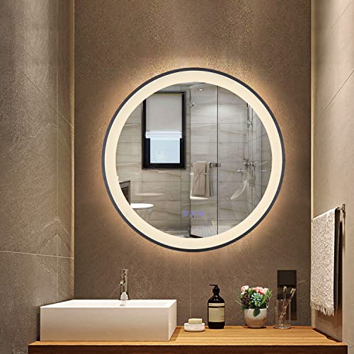 HYJS DEC. Led Bathroom Mirror with Light 24Inch Round Black Frame led