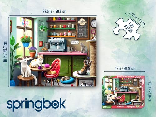 Rompecabezas Springbok 'Cat Café', 500 piezas, para adultos, piezas únicas, fabricado en EE.UU., materiales ecológicos con gatitos juguetones y ambiente acogedor de cafetería miniatura 6