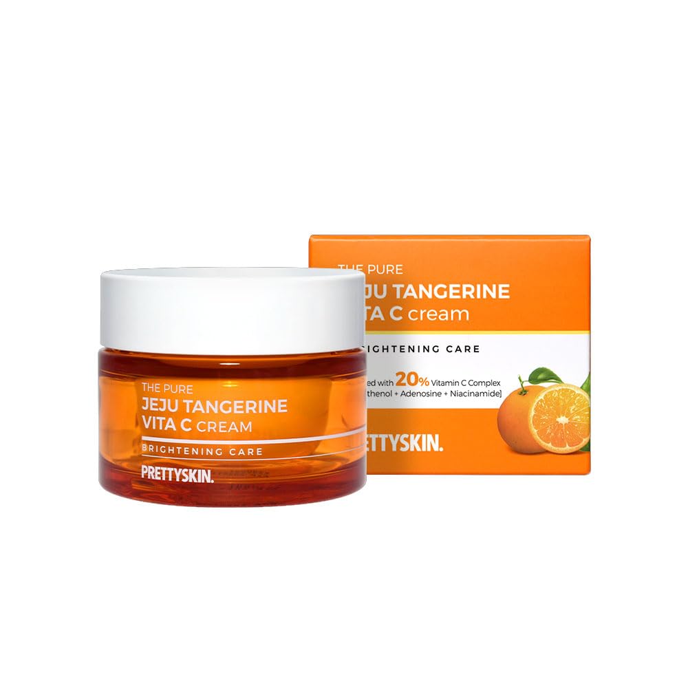 PRETTYSKIN Pure Tangerine Vitamin C Face Cream 1.75 fl.oz. Lightweight, Non-Sticky Moisturize With Jeju Tangerine Extract, Vitamin Complex | Korean Skincare for Hydration & Skin Support