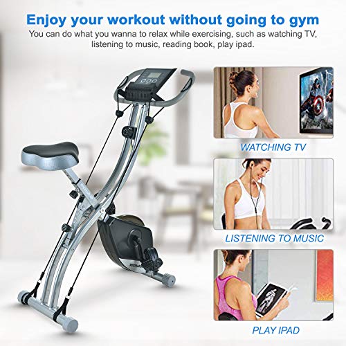TECHMOO Folding Magnetic Stationary X Exercise Bike Upright Recumbent Exercise Bike Folding Fitness Home X Exercise Bike Indoor Cycling Bicycle for Workout Machine Cardio Workout Losing Weight(Black)