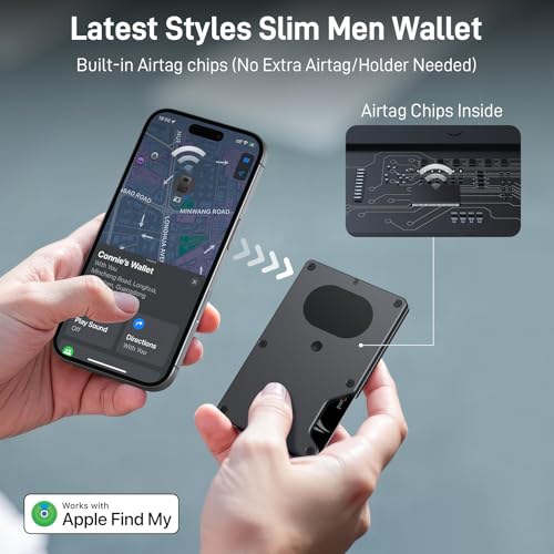 【Anti-theft Tracking Wallet】Smart Wallet with Location Tracking, Air Wallet Build in Airtag Chip Compatible with Apple Find My iOS Only, RFID-Blocking Card Holder with Money Clip (Black Carbon Fiber)2