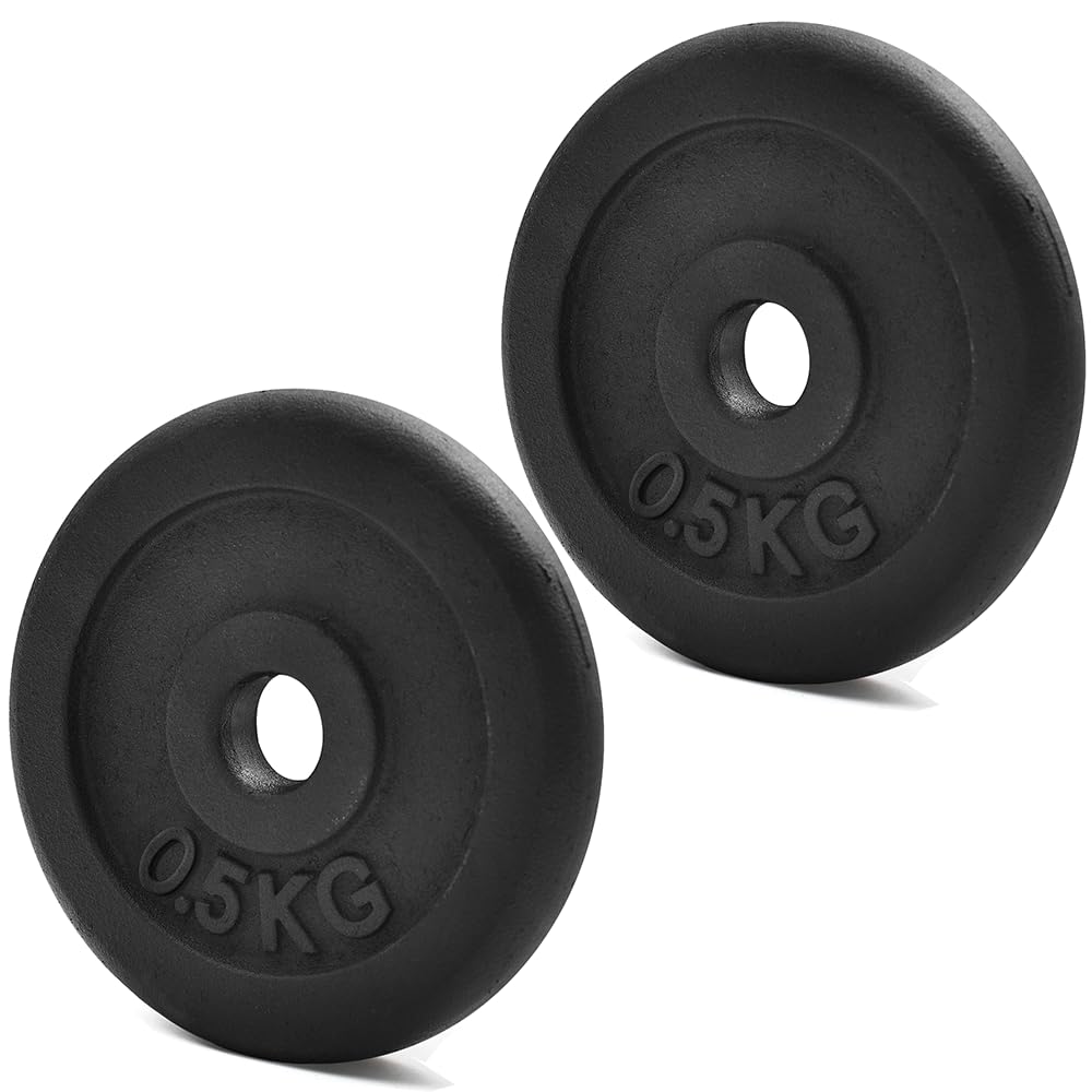 KK Cast iron Weight Plate Set For 1 Inch Barbell Bar Cast iron Weight Disc Pair-2 x 2.5kg, 5kg or 10kg Barbell Weight Plates-Dumbbell Plates for Home (2 x 0.5kg = 1kg)