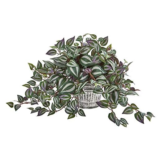 Nearly Natural 15” Wandering Jew Artificial Vintage Metal Hanging Planter Silk Plants Green