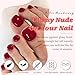 LuckForever 168pc Press on Toenails Women Fake Toe Nails with Glue Tab, Burgundy Fake Toenails Press on Nail Short Square Toe Nails Press ons Glue Toenail Feet False Artificial Acrylic Toe Nail Tips
