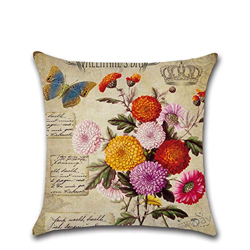 Joielavie Funda de cojín Lino Mezcla de Algodón Impreso Rosa de Flor coloré Mariposa Alfabeto Cuadrado Almohada decoración sofá Cama salón sofá 45u00a0x 45u00a0cm (9u00a0diseños)