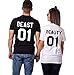Produktbild Pärchen Couple Shirts für Zwei Stücke Baumwolle Tshirt Beast Beauty Paare Oberteil mit Aufdruck Causal liebespaar Geschenk(bk-Beast-M+wh-Beauty-S)