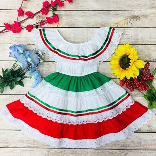 Girl's Traditional Mexican, Central America, Birthday, Cinco De Mayo, Cultural Fiesta Dress with Lace & Ribbons Trims4