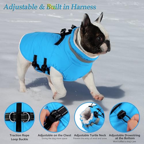 Image of Dogcheer Dog Coat with Harness, Waterproof Dog Winter Jacket - Sky Blue,S