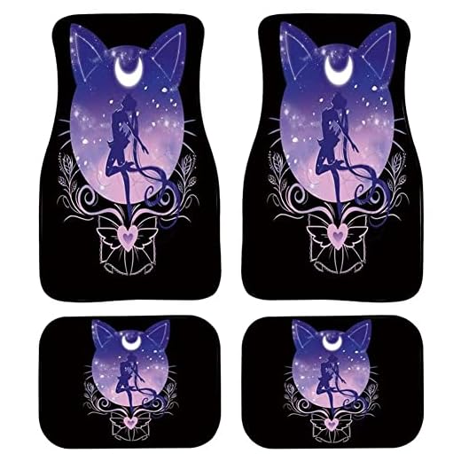 4-Piece Sailor Moon Car Floor Mats, All Weather Anime Automotive Floor Mats Front and Second Row Short Plush Carpet Fit for SUV, Vans, Sedans, Trucks (Tsukino Usagi A)