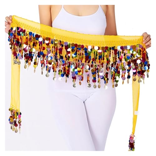 Belly Dance Sequined Waist Chain with Copper Coins,Tassel Belt for Dance Outfits and Performances3