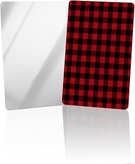 DOME-SPACE Compact Card Mirror, Unbreakable Stainless Steel Makeup Mirror Black and Red Buffalo Check Pattern Rectangular Handheld Small Travel Mirror for Camping, Travelling