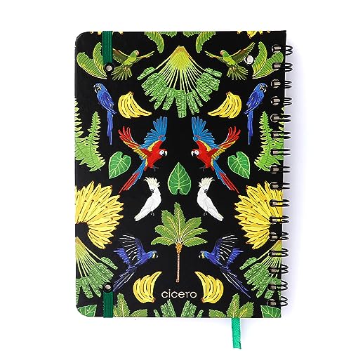 Planner Permanente Wire-O Pássaros Semanal Notas A5 Floresta Tropical Preto, Cicero