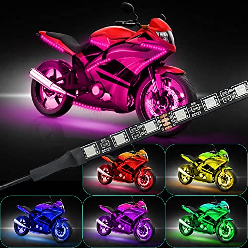 Motorcycle Underglow Led Light Kit, Moclever 6Pcs Led Light Strips Multi-Color Neon Light Kits, Dc 12V Rgb Atmosphere Lights W/Remote Controller Fit For Motorcycle Car Utv Atv Golf Cart #TOP1