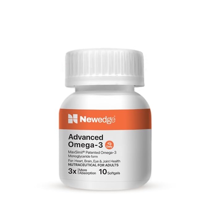Buy Newedge Triple Strength Omega 3 Capsule | Fish Oil Capsules for Men & Women | For Heart, Eye, Joints & Brain Health | EPA 295.50 mg DHA 130 mg Maxsimil 650mg – 10 Softgels (Pack of 1) at Rs. 403