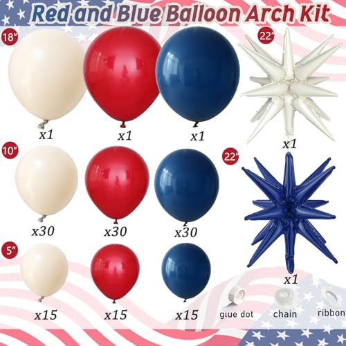 Image of Tesochye Red White and Blue Balloon Arch Kit,Patriotic Balloon Arch Kit | 143Pcs Navy Blue Ruby Red Sand White Balloons for Graduation 4th of July Independent Day Nautical Baseball Birthday Party