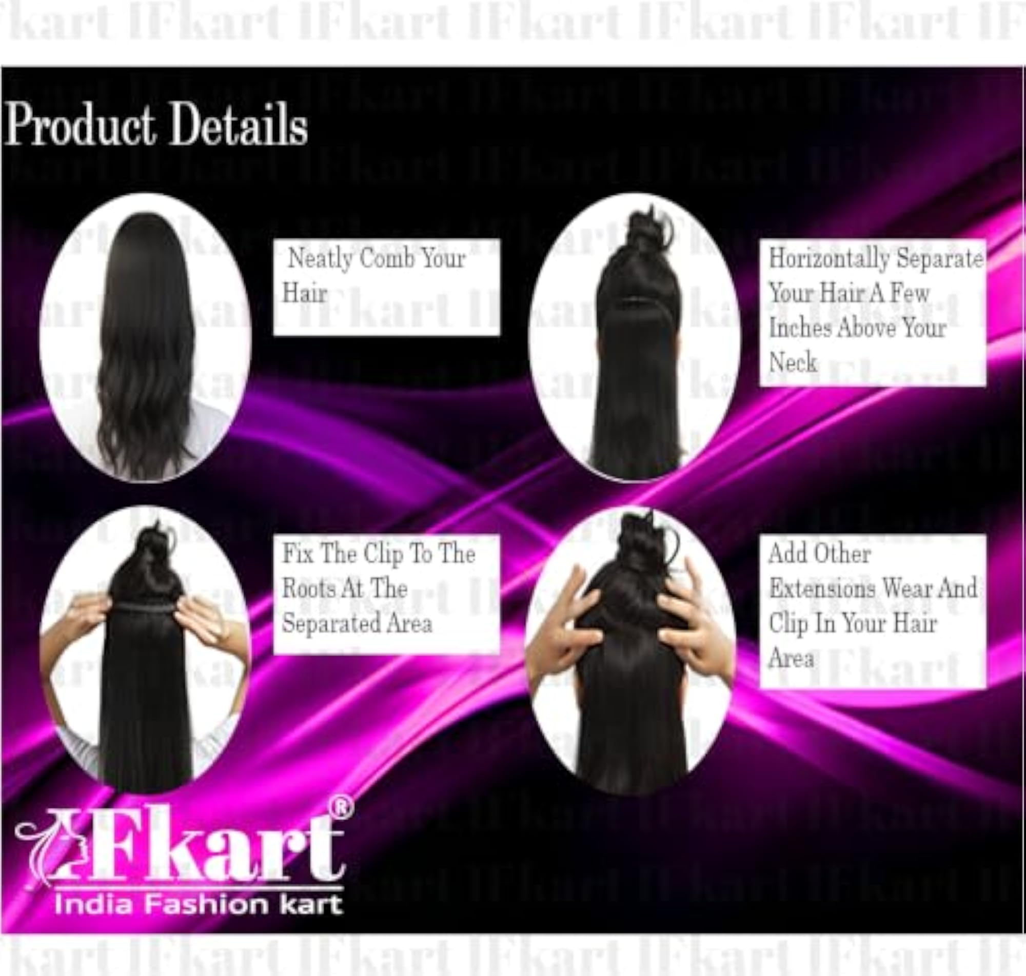 Women's Full Head Long 5 Clip Hair Wig Extension
